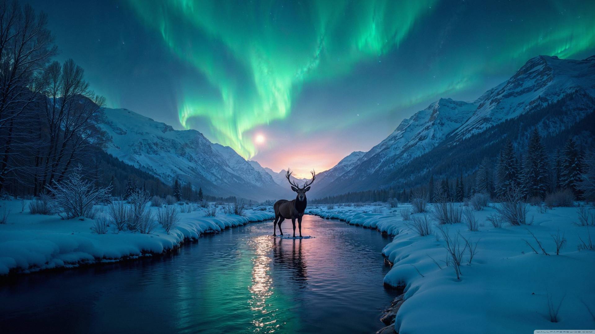 Winter Mountains Stream And Wildlife Wallpaper 3840x2160 1 Scaled